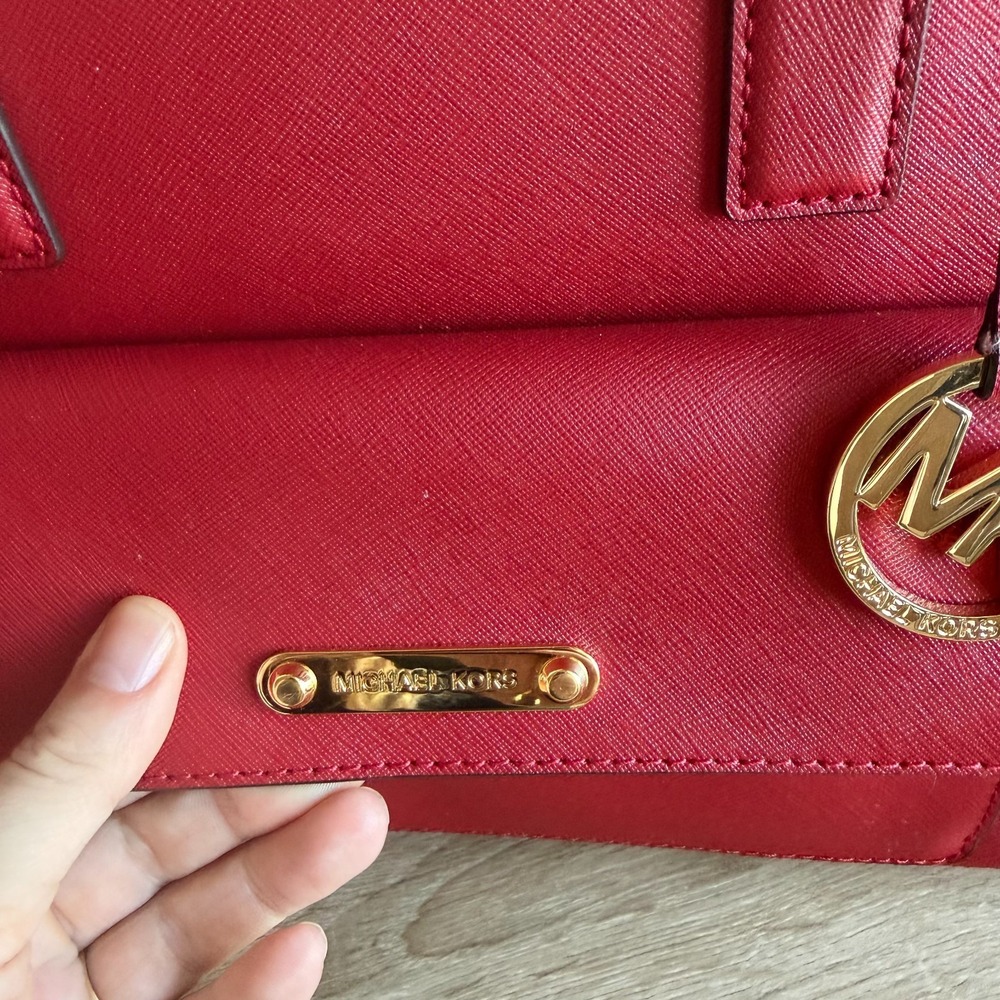 Michael‎ Kors Georgia Red Leather Large Zipper Front Snap Satchel Tote Bag EUC - Picture 3 of 12